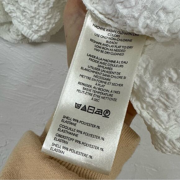 Anthropologie Maeve White Puff Sleeve Boho Blouse Womens L Peasant Crepe Shirt - Picture 4 of 9